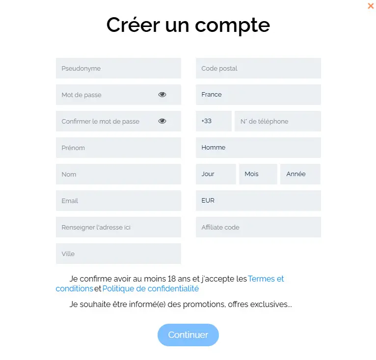 Processus d'inscription Tipwin Casino